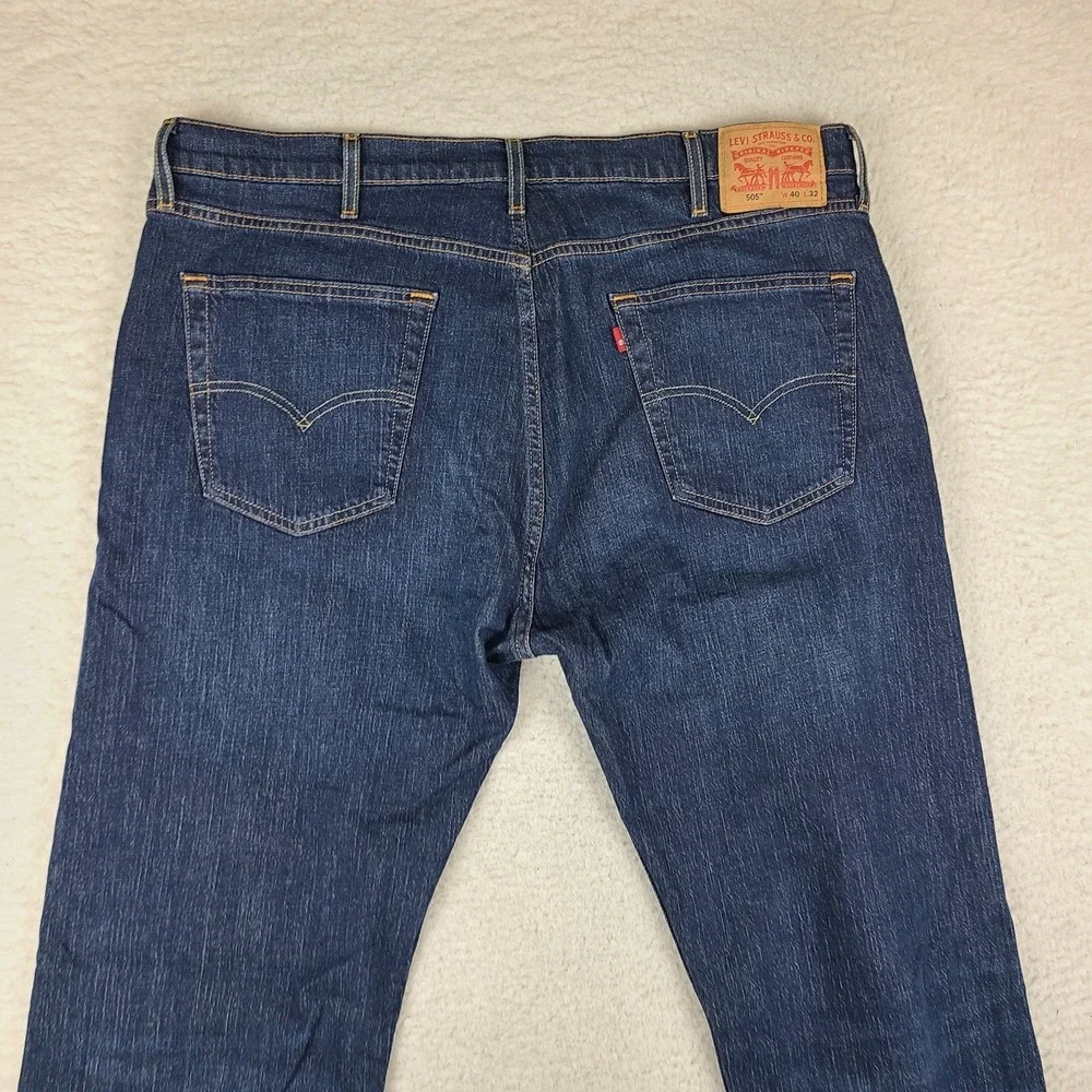 Levi's 505 Jeans Mens 40x32 Blue Regular Fit Straight Waterless Dark Wash Denim